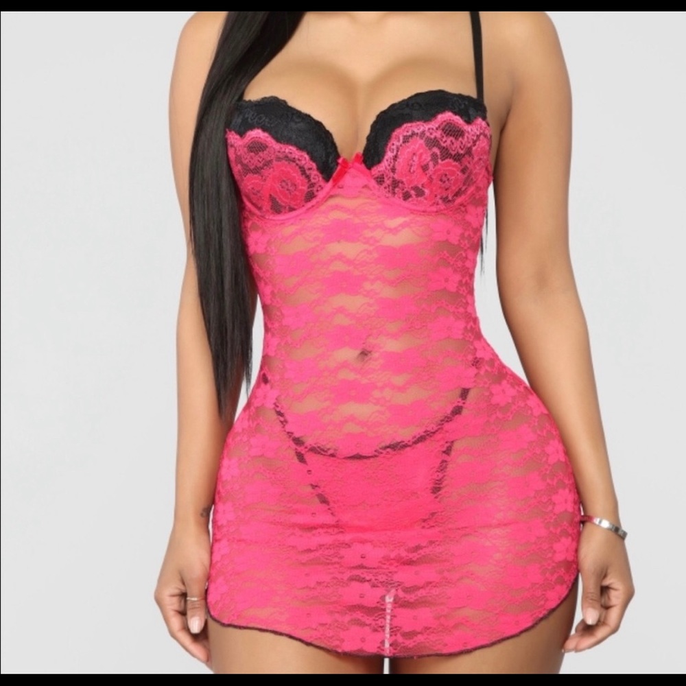 Pink and Black Lace Gown